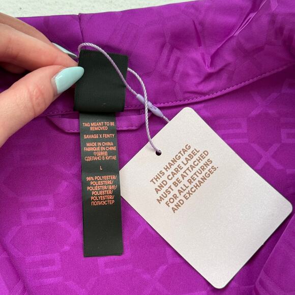 Savage X Fenty Purple Satin Jacquard Belted Robe Lounge Coverup NWT Size L - Picture 5 of 6